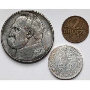 Strzelecki, Piłsudski 10 złotych 1934, 2 grosze 1934 i Żeton Mennica 2003 - zestaw (3szt)