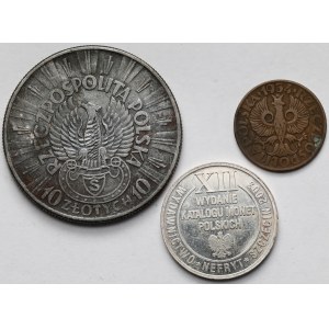 Strzelecki, Piłsudski 10 złotych 1934, 2 grosze 1934 i Żeton Mennica 2003 - zestaw (3szt)