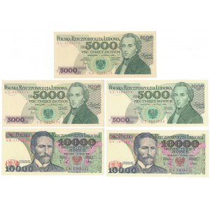 Zestaw 5.000 i 10.000 zł 1982-1988 (5szt)