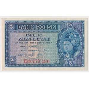 Londyn, 5 złotych 1939 - D - seria spoza puli - JEDYNA ZNANA