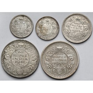 Indie, Jerzy VI, od 1/4 do 1 rupii 1941-1945 - zestaw (5szt)