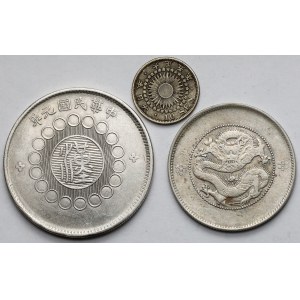 Chiny i Japonia, Zestaw monet srebrnych MIX (3szt)