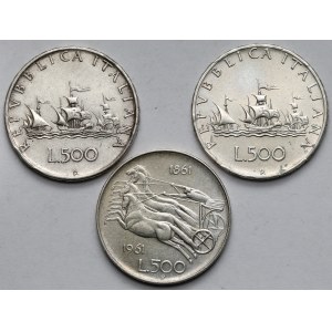 Włochy, 500 lir 1958-1964 - zestaw (3szt)