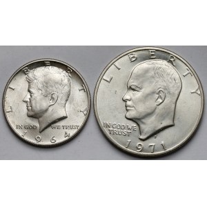 USA, 1/2 i 1 dolara 1964-1971 - zestaw (2szt)