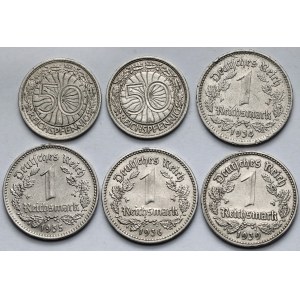 Niemcy, 50 fenigów i 1 marka 1927-1939 - zestaw (6szt)