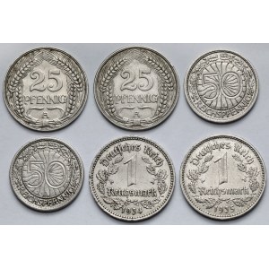 Niemcy, 25-50 fenigów i 1 marka 1910-1935 - zestaw (6szt)
