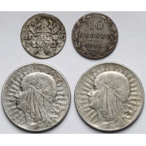 Zygmunt III Waza, Zabory i II RP, od Grosza do 5 złotych - zestaw (4szt)