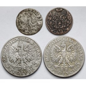 Zygmunt III Waza, Zabory i II RP, od Grosza do 5 złotych - zestaw (4szt)