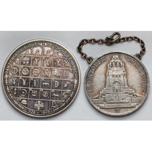Niemcy, SREBRO, 3 marki 1913 i Medal Panzer Divisionen - zestaw (2szt)