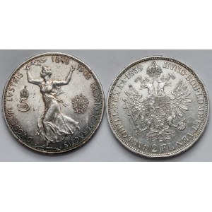 Austria, Franciszek Józef I, 2 floreny 1859 i 5 koron 1908 - zestaw (2szt)