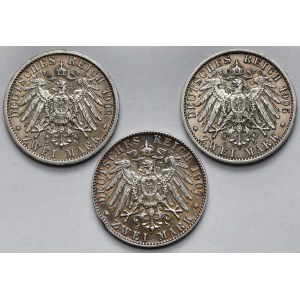 Prusy i Bawaria, 2 marki 1902-1907 - zestaw (3szt)