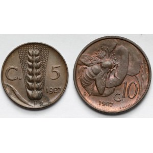Włochy, Emanuel III, 5 i 10 centesimi 1927 - zestaw (2szt)