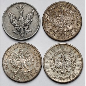 10 fenigów 1917 i 2 złote 1932-1934 - zestaw (4szt)