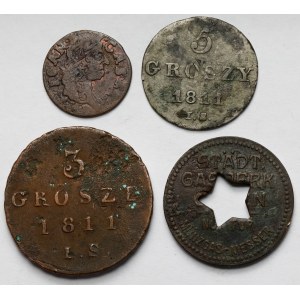 Boratynka koronna 1665, 3-5 groszy 1811 i Żeton 1921 - zestaw (4szt)