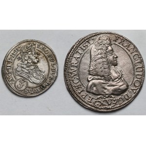 Śląsk, 15 krajcarów 1693 LPH, Nysa i 3 krajcary 1696 MMW, Wrocław - zestaw (2szt)