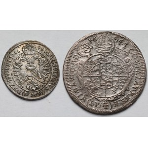 Śląsk, 15 krajcarów 1693 LPH, Nysa i 3 krajcary 1696 MMW, Wrocław - zestaw (2szt)
