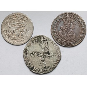 Polska Królewska, Grosz 1548, Podwójny sol paryski 1582 i Szóstak 1665 - zestaw (3szt)