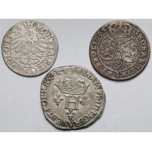 Polska Królewska, Grosz 1548, Podwójny sol paryski 1582 i Szóstak 1665 - zestaw (3szt)