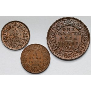 Indie, Wiktoria i Jerzy VI, od 1/4 do 1/12 anna 1901-1933 - zestaw (3szt)