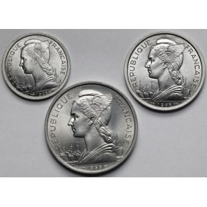 Réunion, 1-5 franków 1948-1955 - w tym 1 frank 1948 - zestaw (3szt)