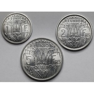 Réunion, 1-5 franków 1948-1955 - w tym 1 frank 1948 - zestaw (3szt)
