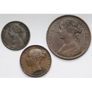 Wlk. Brytania, Wiktoria, Farthing 1839-1864 i Penny 1862 - zestaw (3szt)