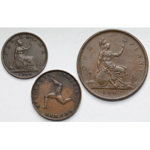 Wlk. Brytania, Wiktoria, Farthing 1839-1864 i Penny 1862 - zestaw (3szt)