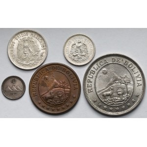 Boliwia i Meksyk, od 1/4 reala do 50 centavos 1872-1942 - zestaw (5szt)