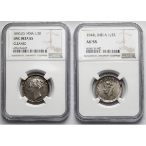Indie, Wiktoria i Jerzy VI, 1/2 rupee 1840-1944 - zestaw (2szt)