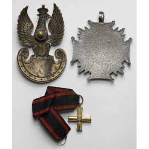 II RP i PRL, Orzeł, Srebrny Krzyż Zasługi i Miniatura Krzyża Niepodległości - zestaw (3szt)