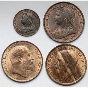 Wlk. Brytania, Farthing 1895 i Penny 1900-1920 - zestaw (4szt)