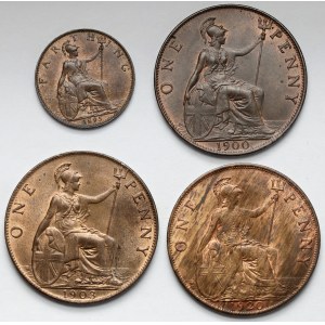 Wlk. Brytania, Farthing 1895 i Penny 1900-1920 - zestaw (4szt)