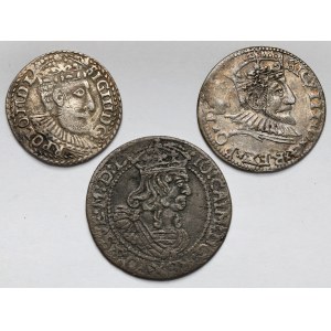 Zygmunt III Waza i Jan II Kazimierz, Trojaki 1591-1599 i Szóstak 1664 - zestaw (3szt)
