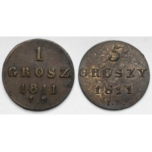 Księstwo Warszawskie, 1 i 5 groszy 1811 - zestaw (2szt)