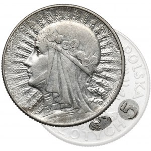 Głowa Kobiety 5 złotych 1932 ze znakiem, Warszawa - rzadkie