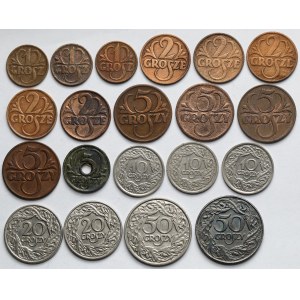 II RP i Generalna Gubernia, 1 - 50 groszy 1923-1938 - zestaw (20szt)