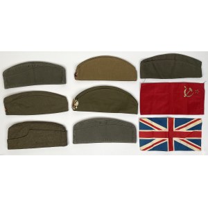 Niemcy, USA i ZSRR, Furażerki po 1945 i flagi - zestaw (9szt)