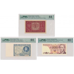 Zestaw: 1 mkp 08.1919, 5 zł 1930 i 100 zł 1988 (3szt)