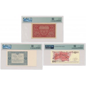 Zestaw: 1 mkp 08.1919, 5 zł 1930 i 100 zł 1988 (3szt)