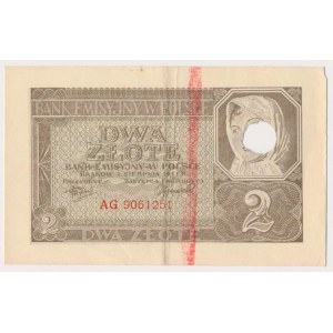 2 złote 1941 - AG - skasowane perforacją i czerwonym skreśleniem