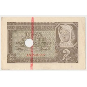 2 złote 1941 - AG - skasowane perforacją i czerwonym skreśleniem