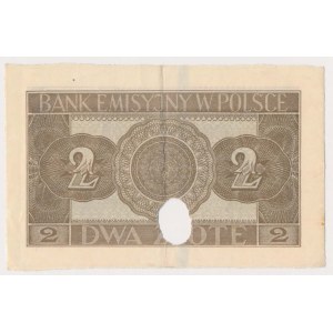 2 złote 1941 - AH - skasowane perforacją i niebieskim skreśleniem