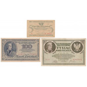 Zestaw 5, 100 i 1.000 mkp 02-05.1919 (3szt)
