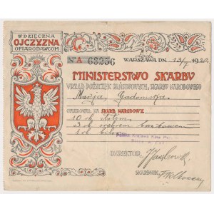 Pokwitowanie Ministerstwa Skarbu ofiary na Skarb Narodowy 1919