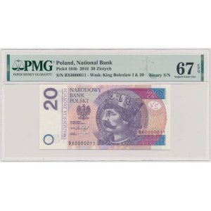 20 zł 2016 - BX - 0000011 - niski numer dwucyfrowy