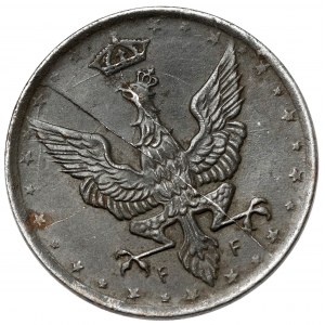 Królestwo Polskie, 10 fenigów 1918 - pęknięcie stempla i skrętka
