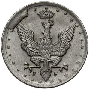 Królestwo Polskie, 10 fenigów 1917 - wykruszenie stempla
