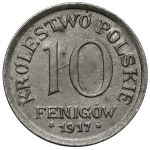 Królestwo Polskie, 10 fenigów 1917 - wykruszenie stempla