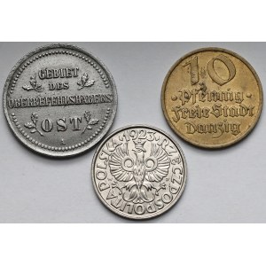 2 kopiejki 1916, 10 groszy 1923 i 10 fenigów 1932 - zestaw (3szt)