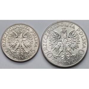 Głowa Kobiety 5 i 10 złotych 1932-1933 - zestaw (2szt)